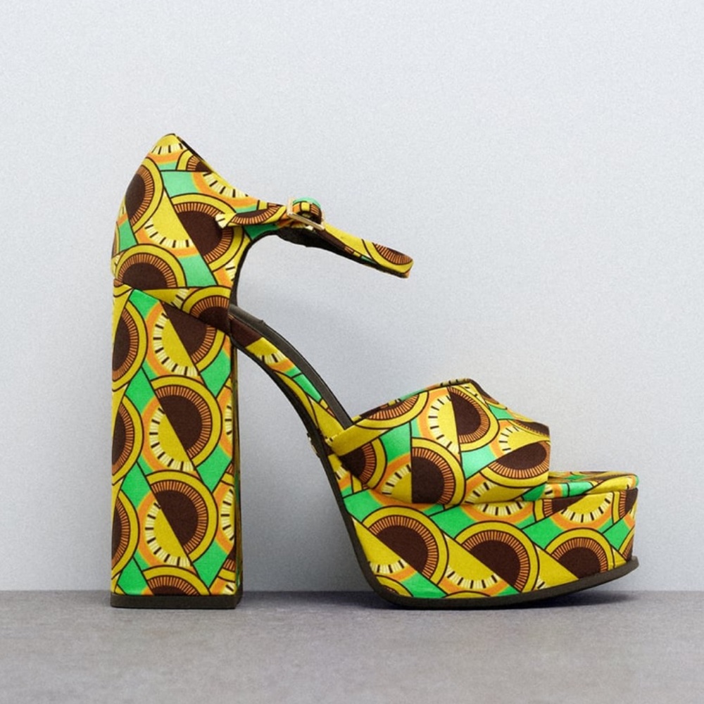 NEW! Zara African Print Platform Heels Size 41 - Picture 6 of 9